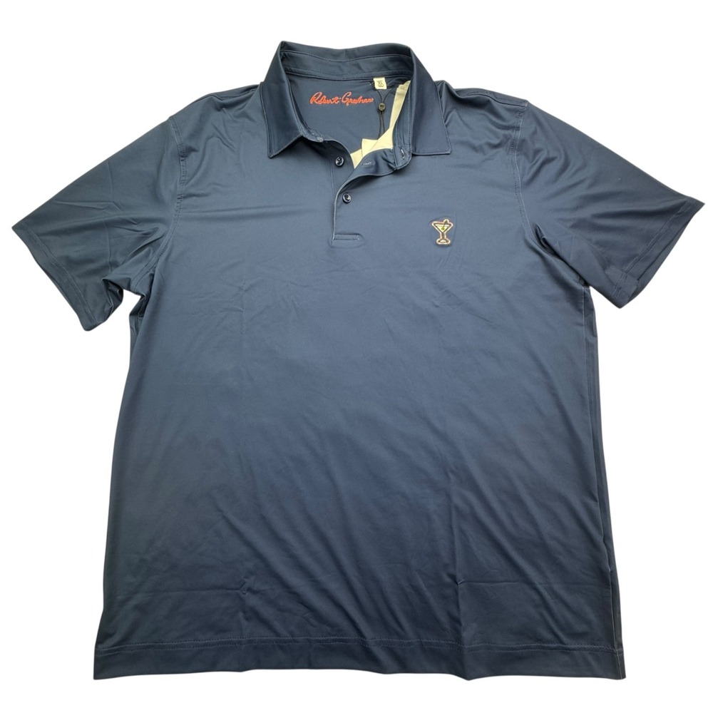 Robert Graham Polo Shirt Mens XL Blue Martini Time Embroidered Golf Performance